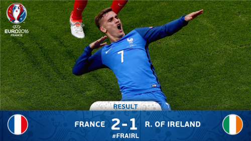 Prancis vs Irlandia 2-1 (Source : Twitter @uefaeuro)